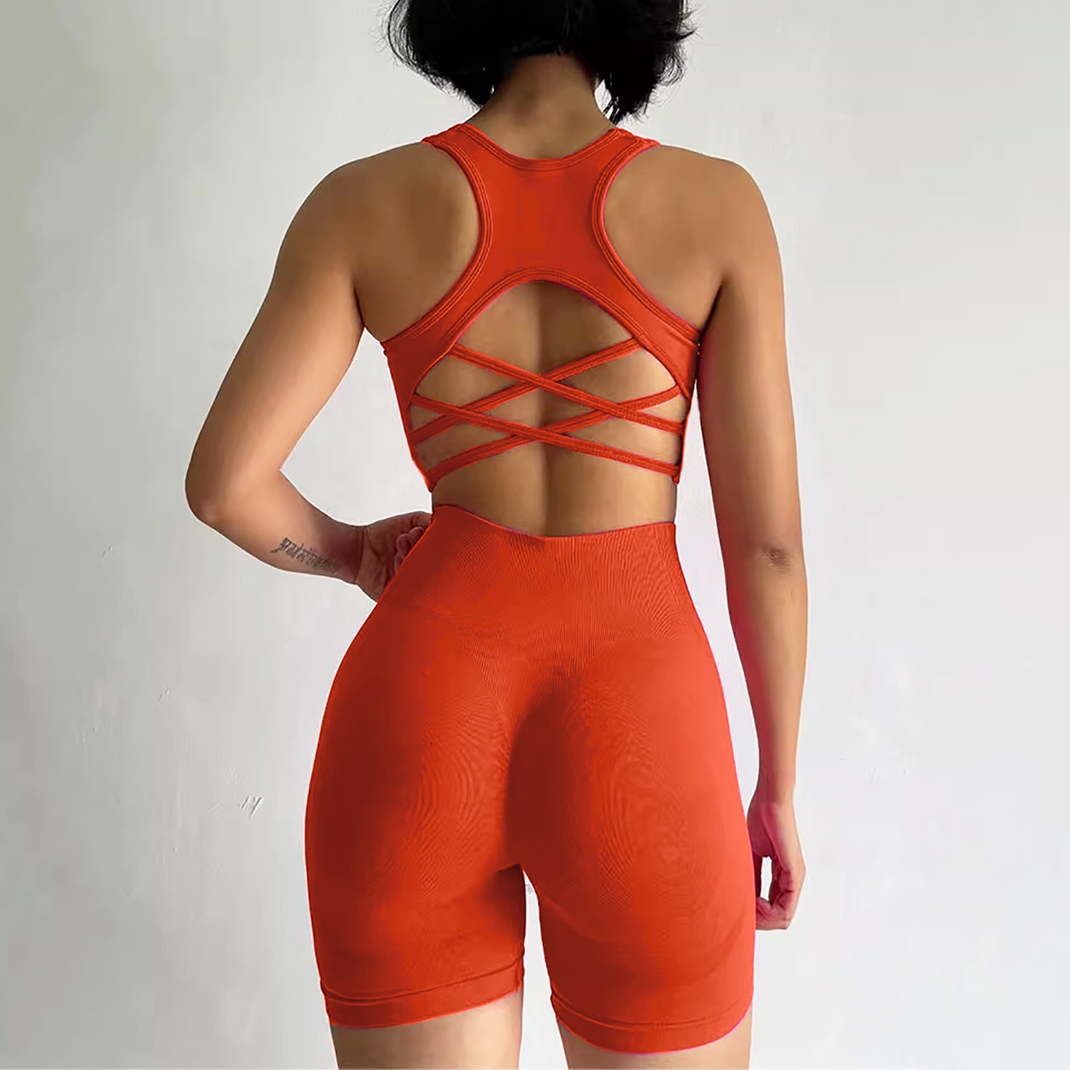 Seamless Yoga Set for Women Sexy Sport Bra High Waist Sports Suit Gym Clothing Fitness Bra Set 2 PCS Shorts Suit Beautiful Back Nude Ribbed Vest Fitne