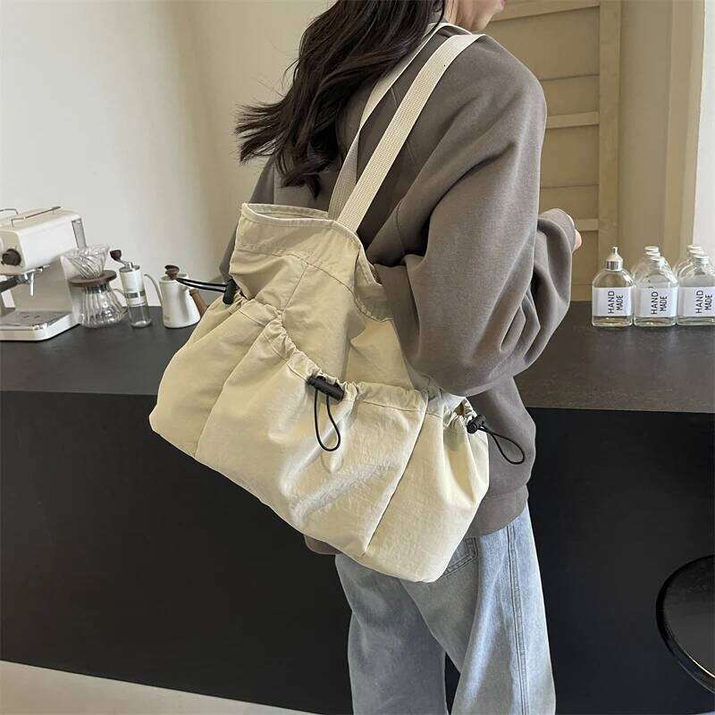 1 Piece Large Capacity Tote Fashion Shoulder Canvas Work Commuting Bucket Bag