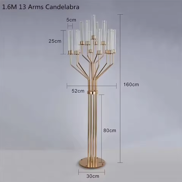 13-Head Metal Candelabra 160cm Wedding Centerpiece Candle Holders for Reception Table Decor, Home Party Candlesticks XJ260305