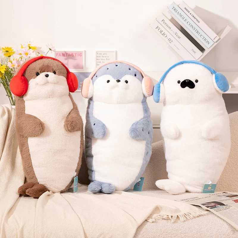 High Quality Genuine Kawaii Sea Creature Otter Plush Doll Pillow Headset Blue Seal Otter Stuffed Animal Birthday Gift Z250529