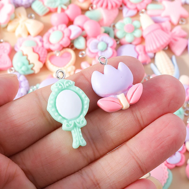 15pcs Mix Kawaii Summer Vacation Pink Flower Heart Butterfly Ice Cream Star Resin Earrings Charms Diy Jewelry Making Pendant 250519