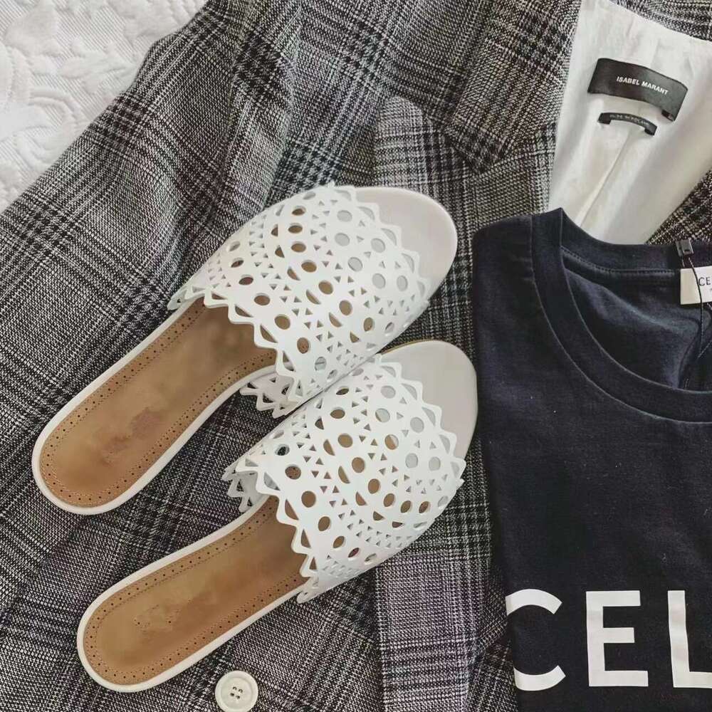 Genuine Leather Hollow Laser Carved Flat Women, Fashionable 2024 New Summer Sandals for Outdoor Wear