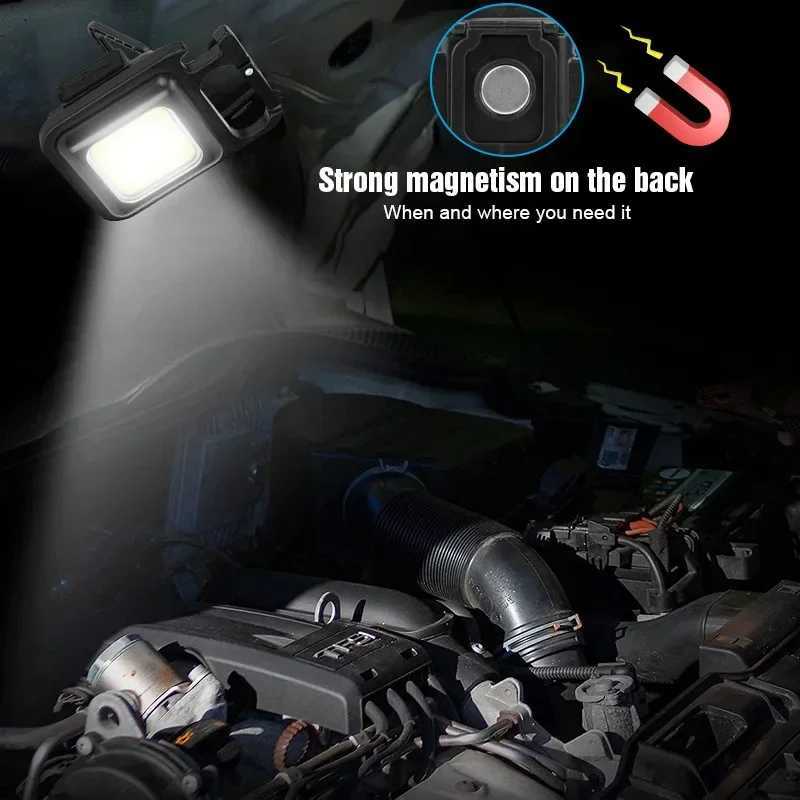 Mini LED Fashlight Keychain Self Defense USB Rechargeable Camping Light COB 800Lm Magnet Tent Fishing Emergency Lamp XJ250529