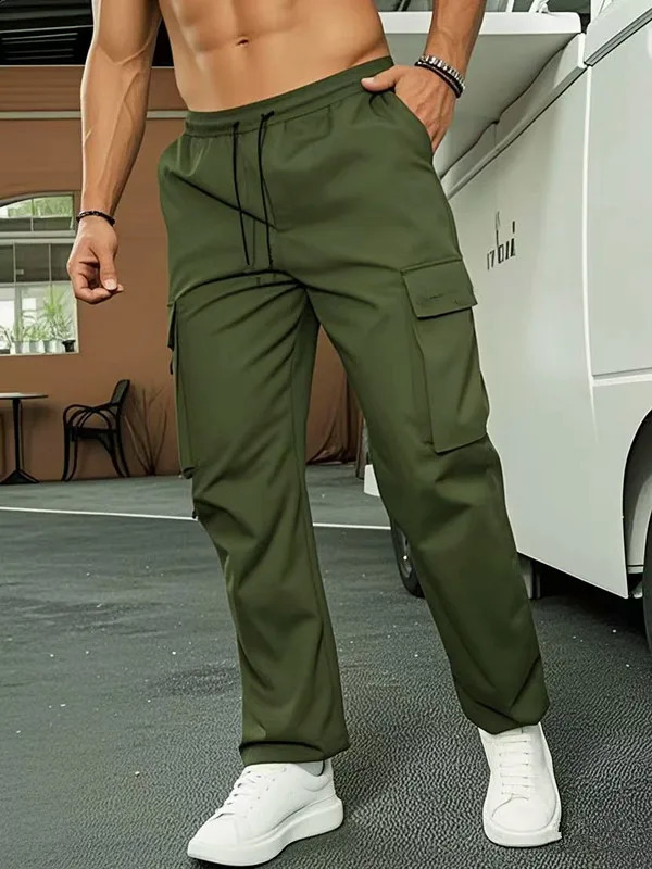 Mens Casual Jogger Pants Relaxed Fit Cargo Pants Drawstring Sweatpants Hiking Outdoor Twill Sport Pants 250527