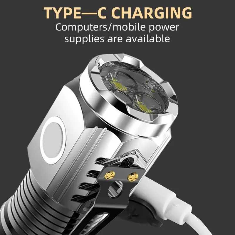 Three-Eyed Monster Mini Flash Super Power Flashlight Rechargeable Portable Outdoor Lighting Long-Range Powerful Flash Lights XJ250529