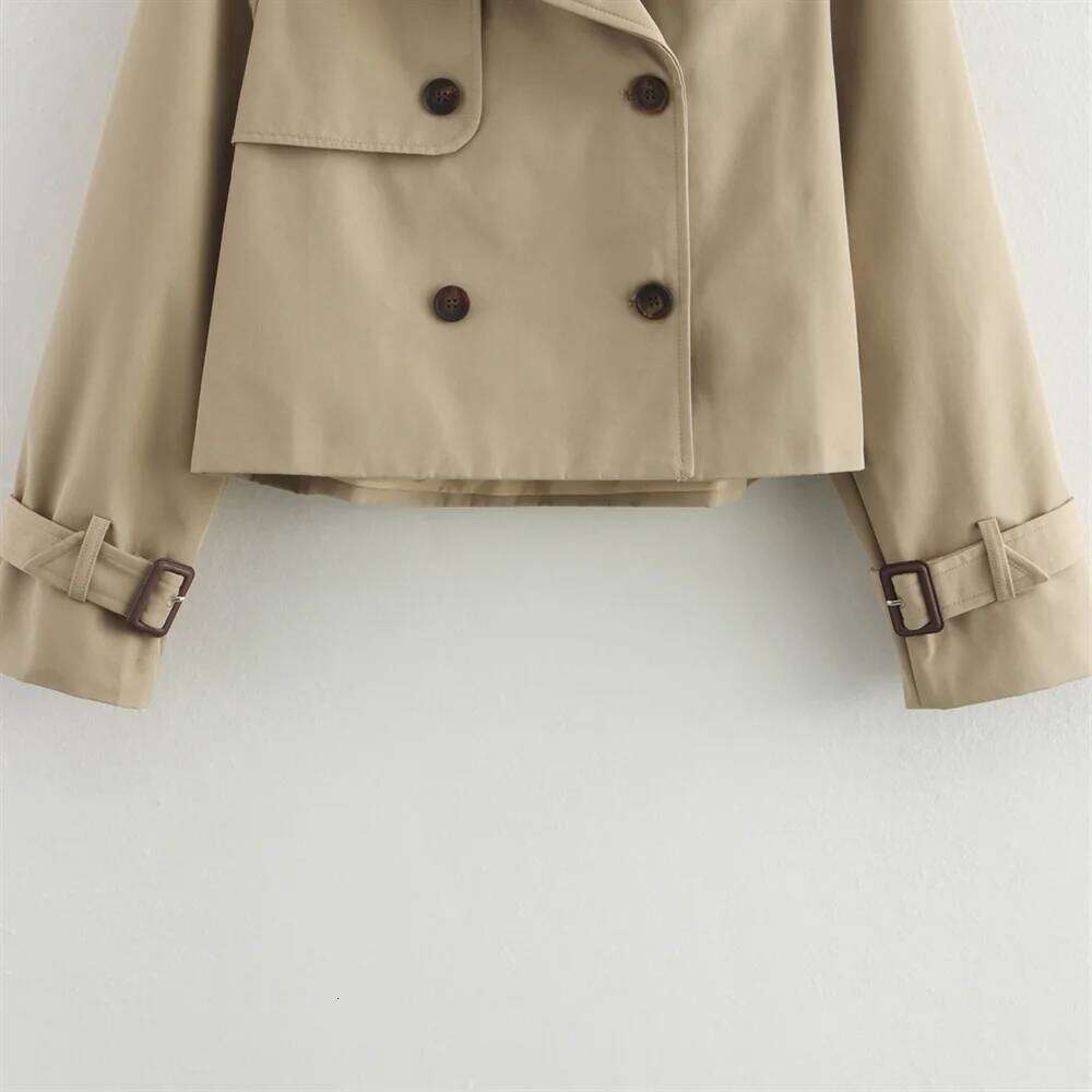 TRAF Autumn New Product Women's Fashion Double breasted Casual Imitation Windbreaker Short Jacket Top