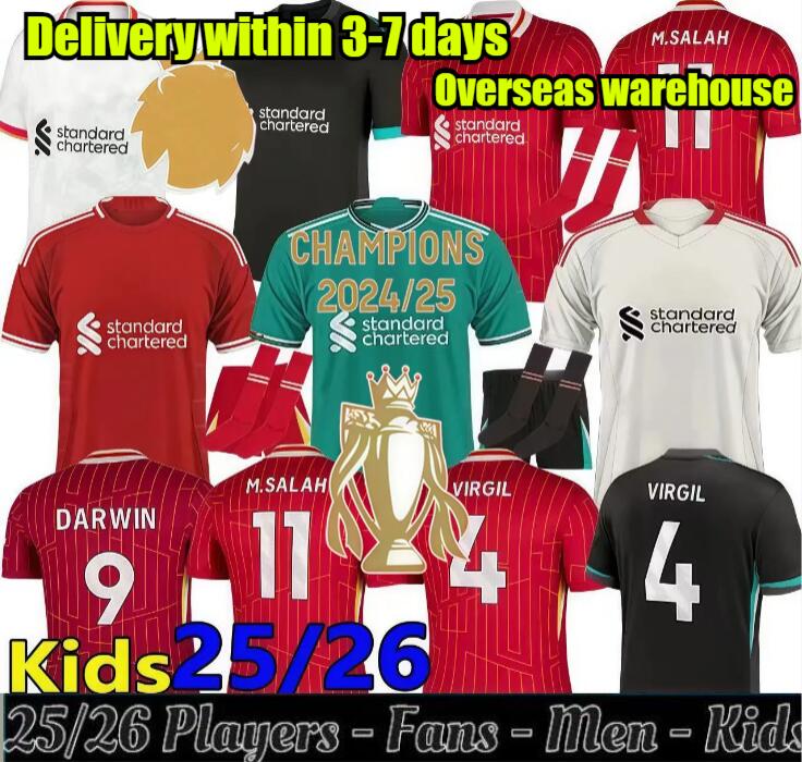 The RedsMohamed Salah Darwin Nunez 25 26 Home Away men Soccer Jersey Dominik Szoboszlai Andy Robertson Alisson Becker Joe Gomez Joel Matip Curtis Jones kids Kit