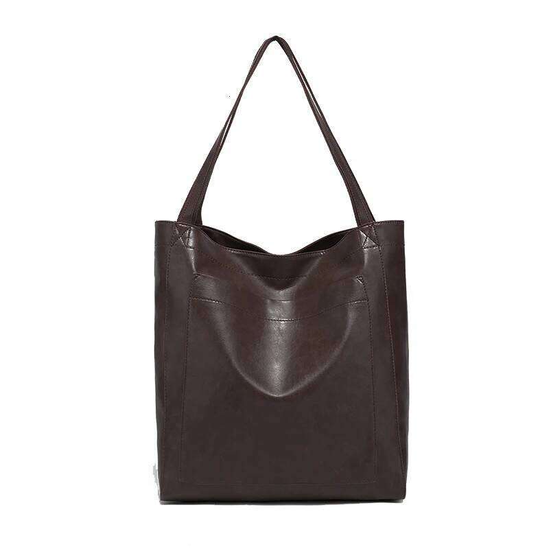 Large Capacity Tote Fashion Retro Faux Leather Shoulder Bag, Women's Simple Versatile Casual Handbag & Purse