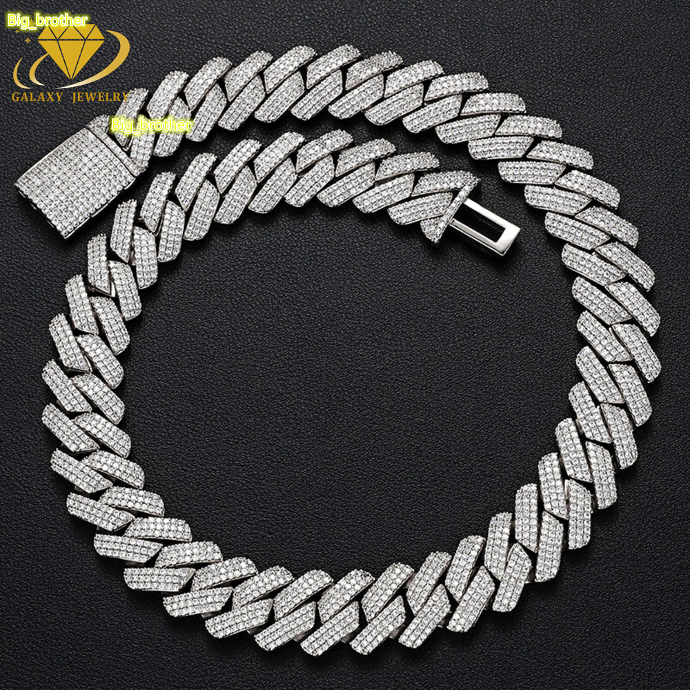 Hip Hop Moissanite Mens Jewelry 3 Rows Full Iced Out VVS Moissanite Diamonds 20mm Width 925 Solid Silver Miami Cuban Link Chain