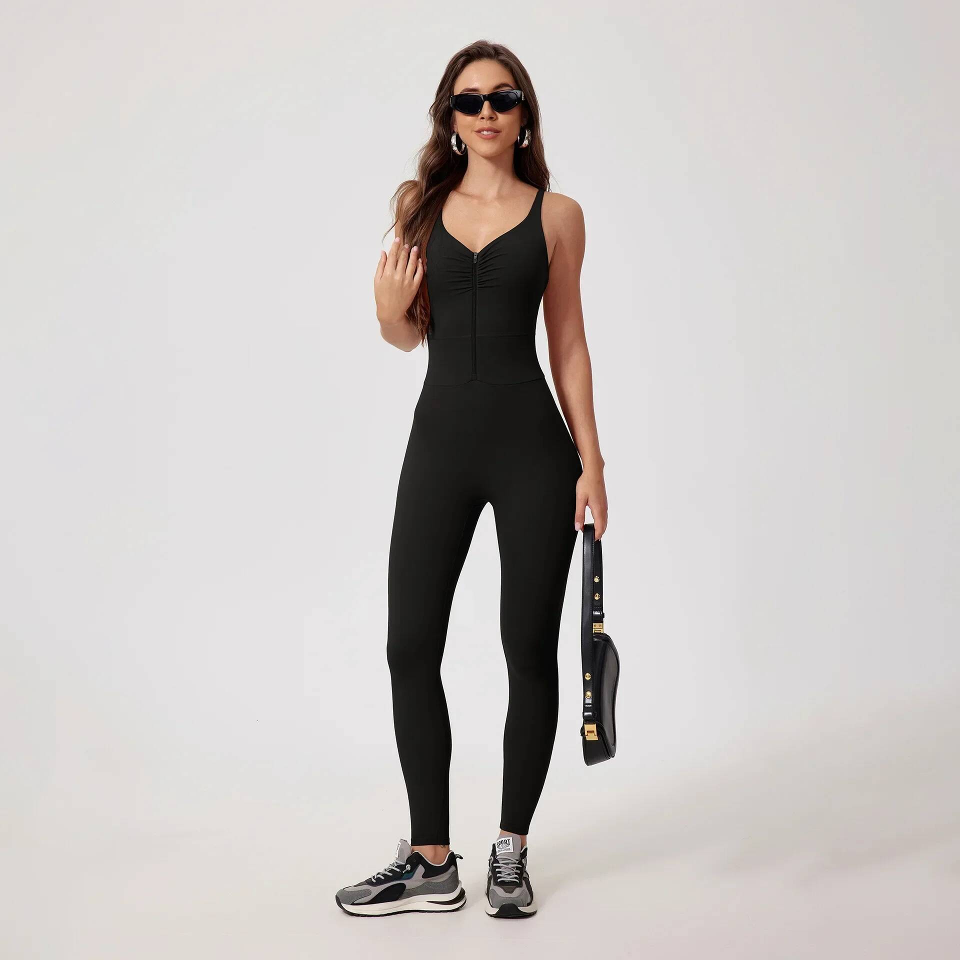 Seamless Yoga Jumpsuits Sports Fiess Hip-lifting Skinny Backless Zipper Winter Workout Gym Leggings Sportswear for Women