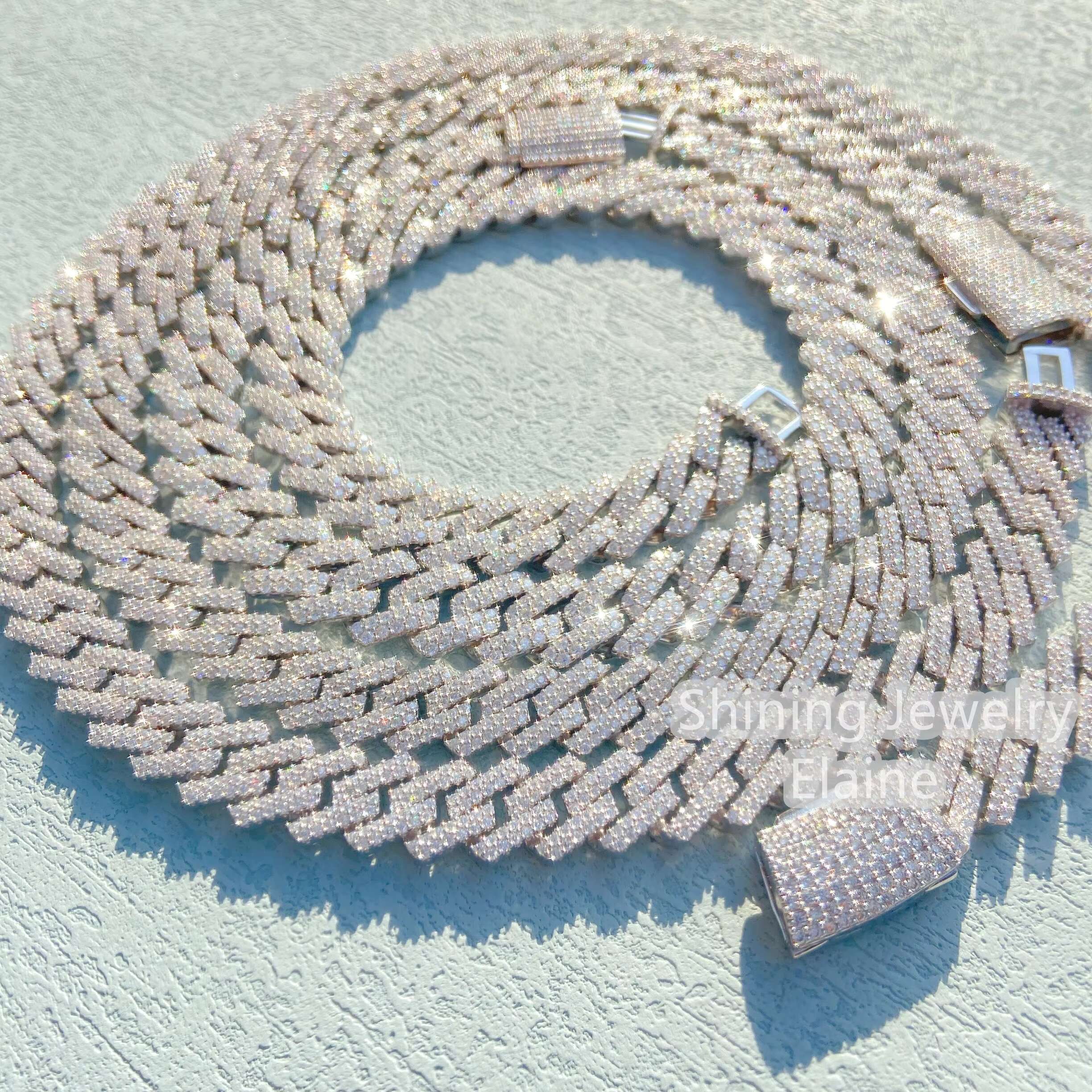 Custom 12mm 13mm 14mm 15mm 16mm 18mm Width Two Rows VVS Moissanite Silver 925 Women Necklace Cuban Chain