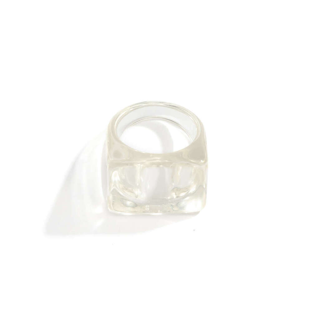 Creative Geometric Square Wide Edge Simple Fashion Colorful Resin Plain Band Ring