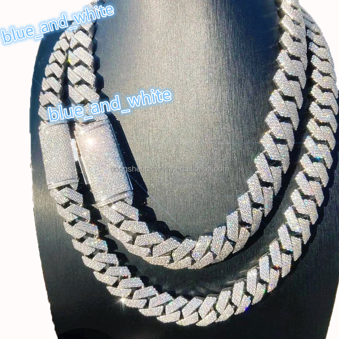 Dongsheng Jewelry Iced Out VVS Moissanite Diamond Cuban Link Chain Fashion for Men 925 Silver Necklaces14mm 15mm 16mm Necklace