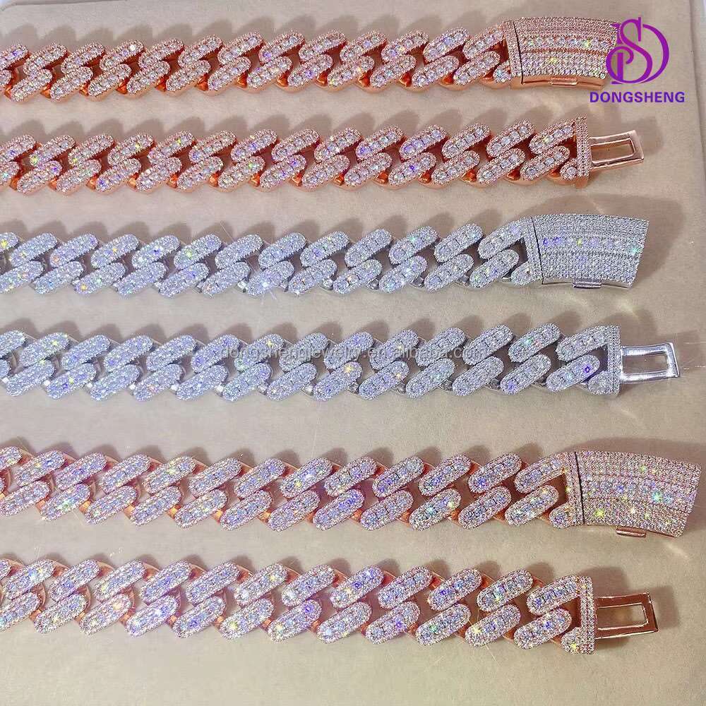Crazy Hip Hop Chain 18mm Width Box Clasp Sterling Silver 925 Pass Diamond Tester Iced Out Ideal Cut Moissanite Cuban Necklace