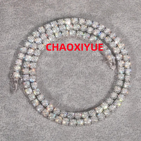 Customizable 925 Sterling Silver Tennis Chain Necklace Moissanite Hip Hop Jewelry for Women and Men