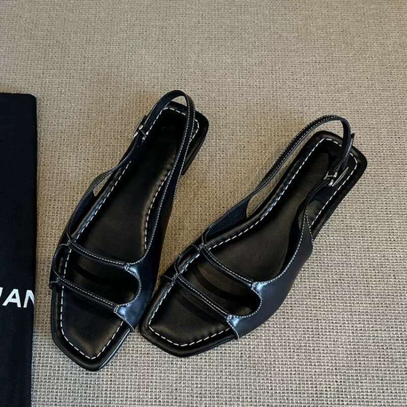 Cowhide Version ~ Niche Open-Toe Flat Roman Sandals for Women 2025 Summer Beach Casual Back Strap Slippers