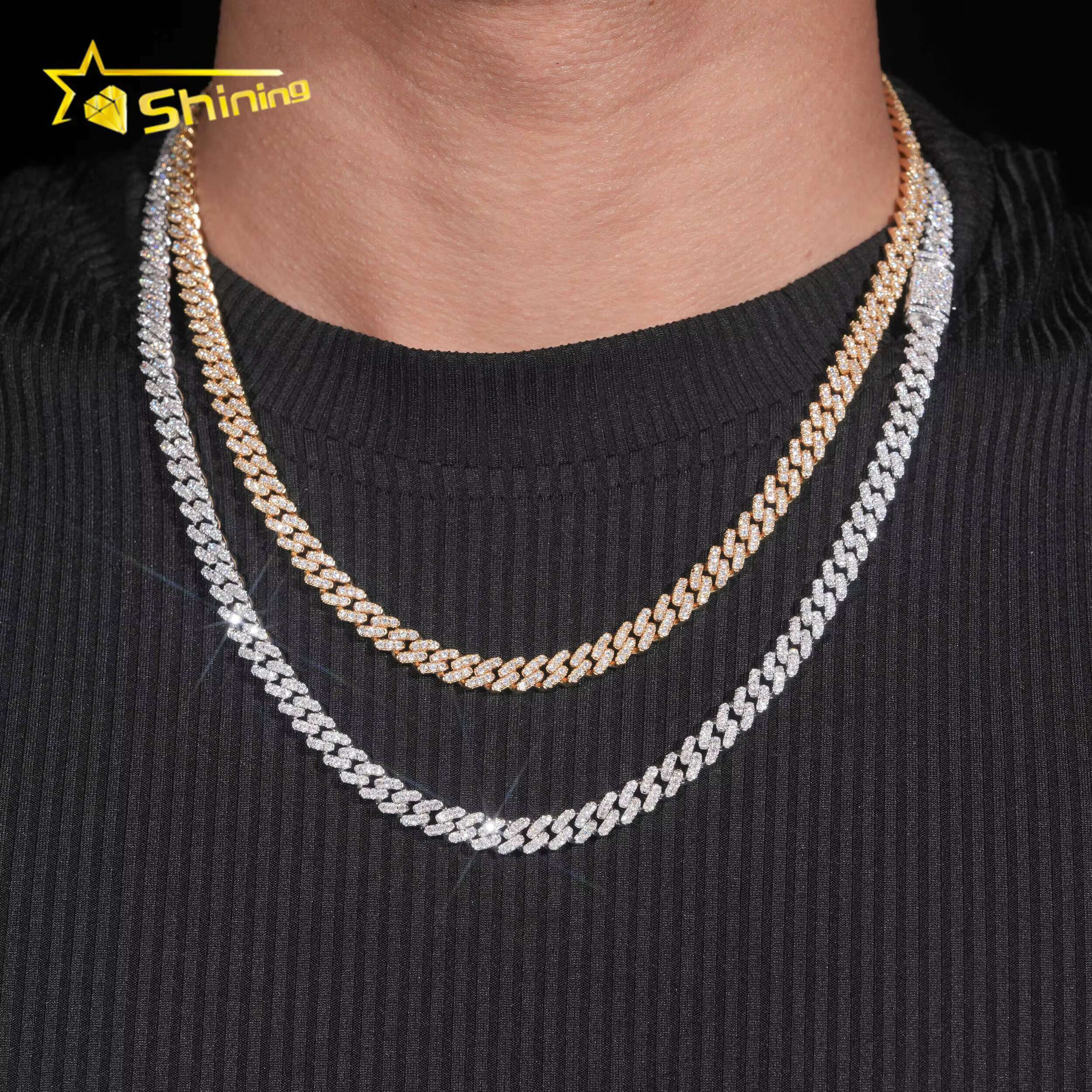 Factory Price RTS Hip Hop Jewelry 6mm Solid 925 Sterling Silver Gold Plated VVS Iced Out Moissanite Miami Cuban Link Chain