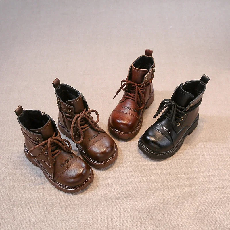 Children Short Boots for Girls Autumn Winter Fashion Korean Style Soft Thick Sole Anti-slippery Versatile Leather Shoes 250527