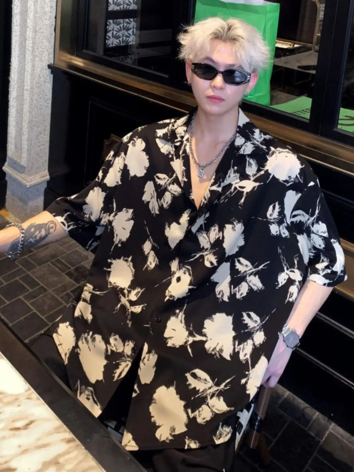 French Floral Shirt Mens Short-sleeved Summer Ice Silk Tops 250527