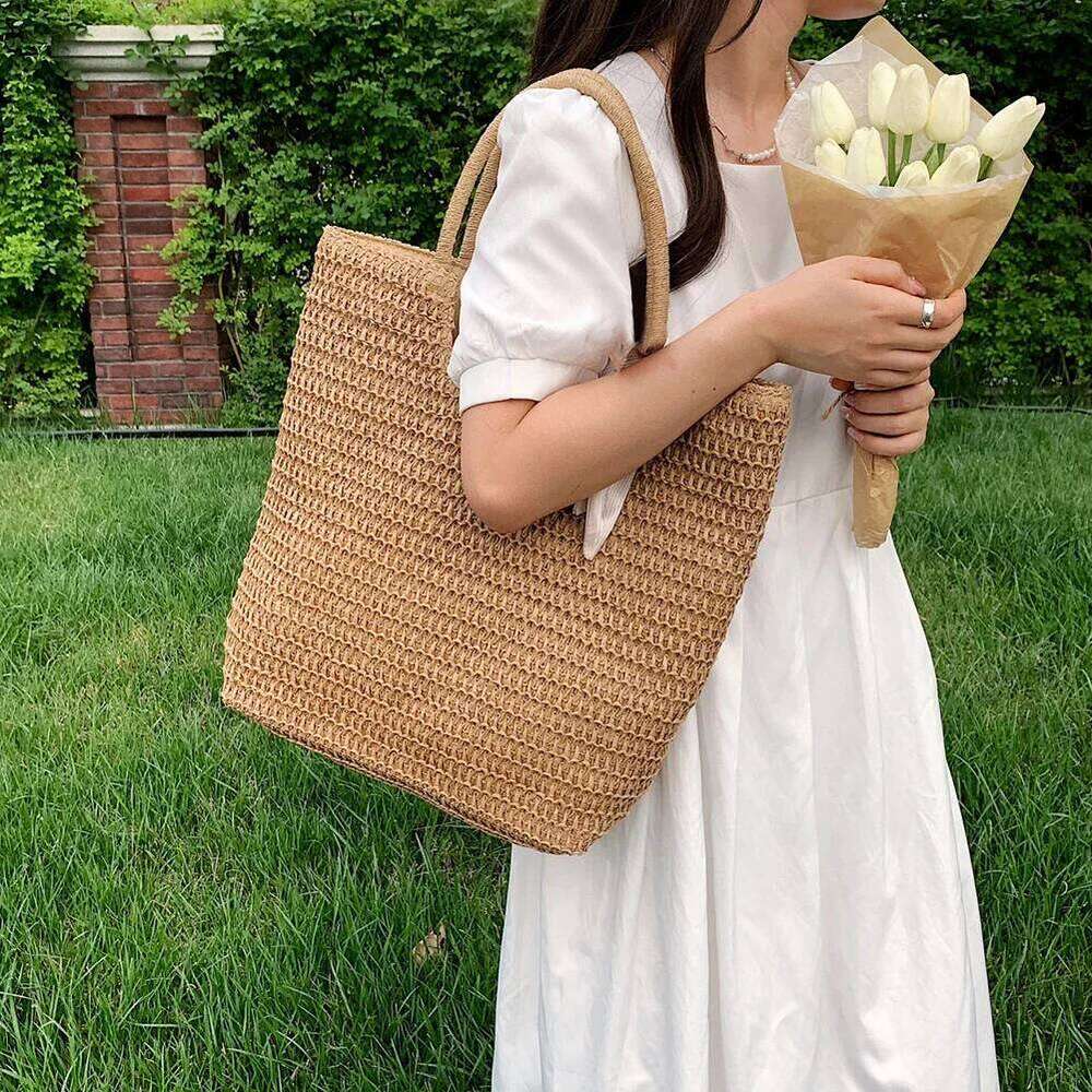 Women Straw Hobo Large Capacity Crochet Beach Zipper Closure Weaving Travel Handbag Ladies Summer Daily Bag