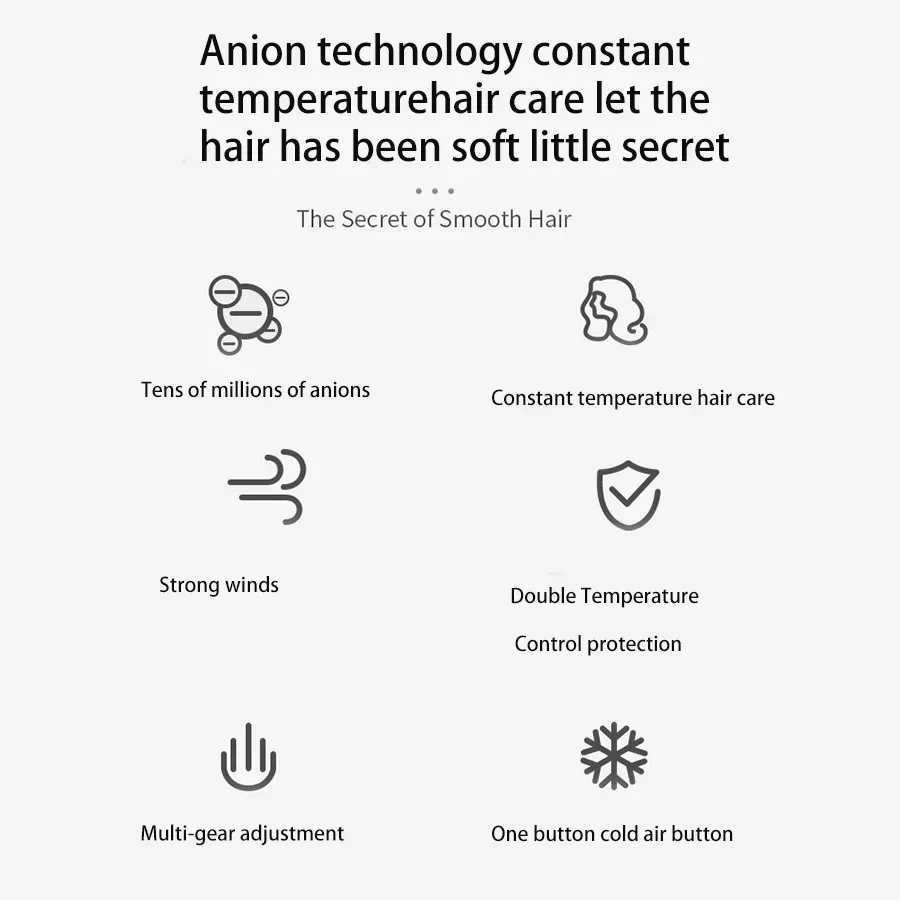 Professional Negative Ion Hairdryer Leafless Constant Temperature Hairdryer High Speed Home Negative Ion HairdryerXJ250528