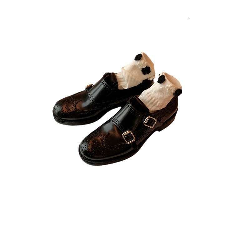 Genuine Vintage Thick Heel Platform Round Toe Deep Mouth Loafers Oxford Carved Derby Small Leather Women's Shoes