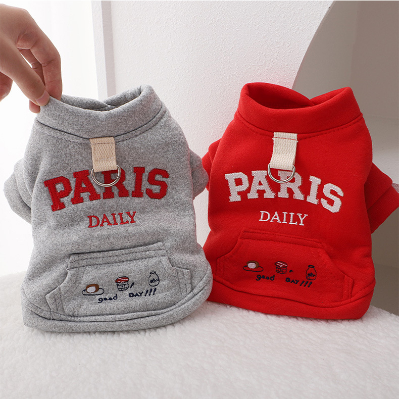 Autumn Dog Hoodies with Leash Ring, Small Pockets, Embroidery Letter Puppy Clothes for Small Medium Dog Girl Boy Cat Sweater Winter Pet Clothes Cold W