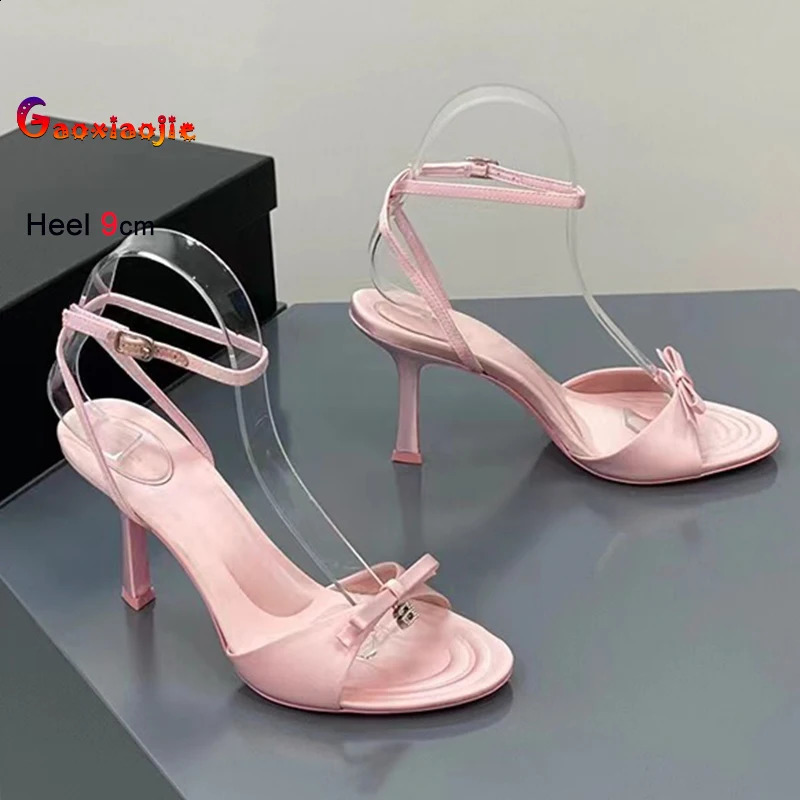 Pink Womens High Heels Sandals One Word Buckle Simple Peep Toe 7cm 9cm Stiletto Sandals Fashion Evening Party Ladies Pumps 250527
