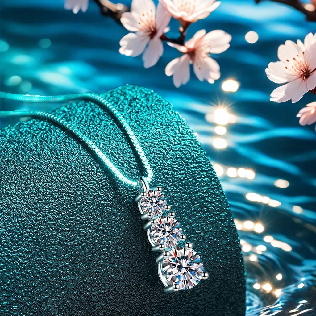S925 sterling silver plated with PT950 gold 1.8CT moissanite pendant necklace, women's niche design, three-life stone pagoda pendant gift for sis
