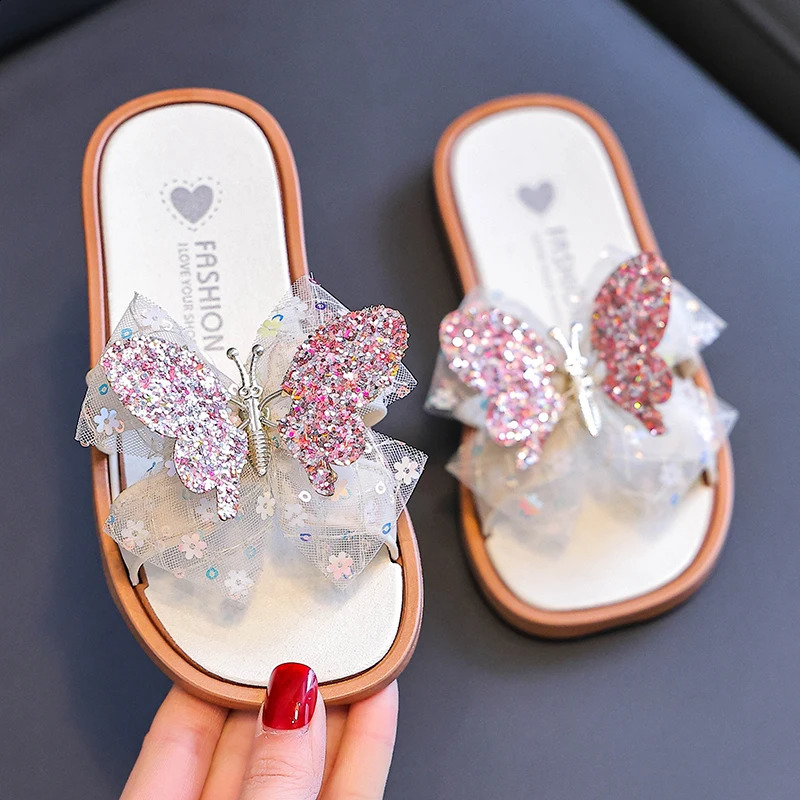 Girls bow decorative cute fashion versatile slippers outdoor leisure indoor home spring and summer are suitable sandals 250526