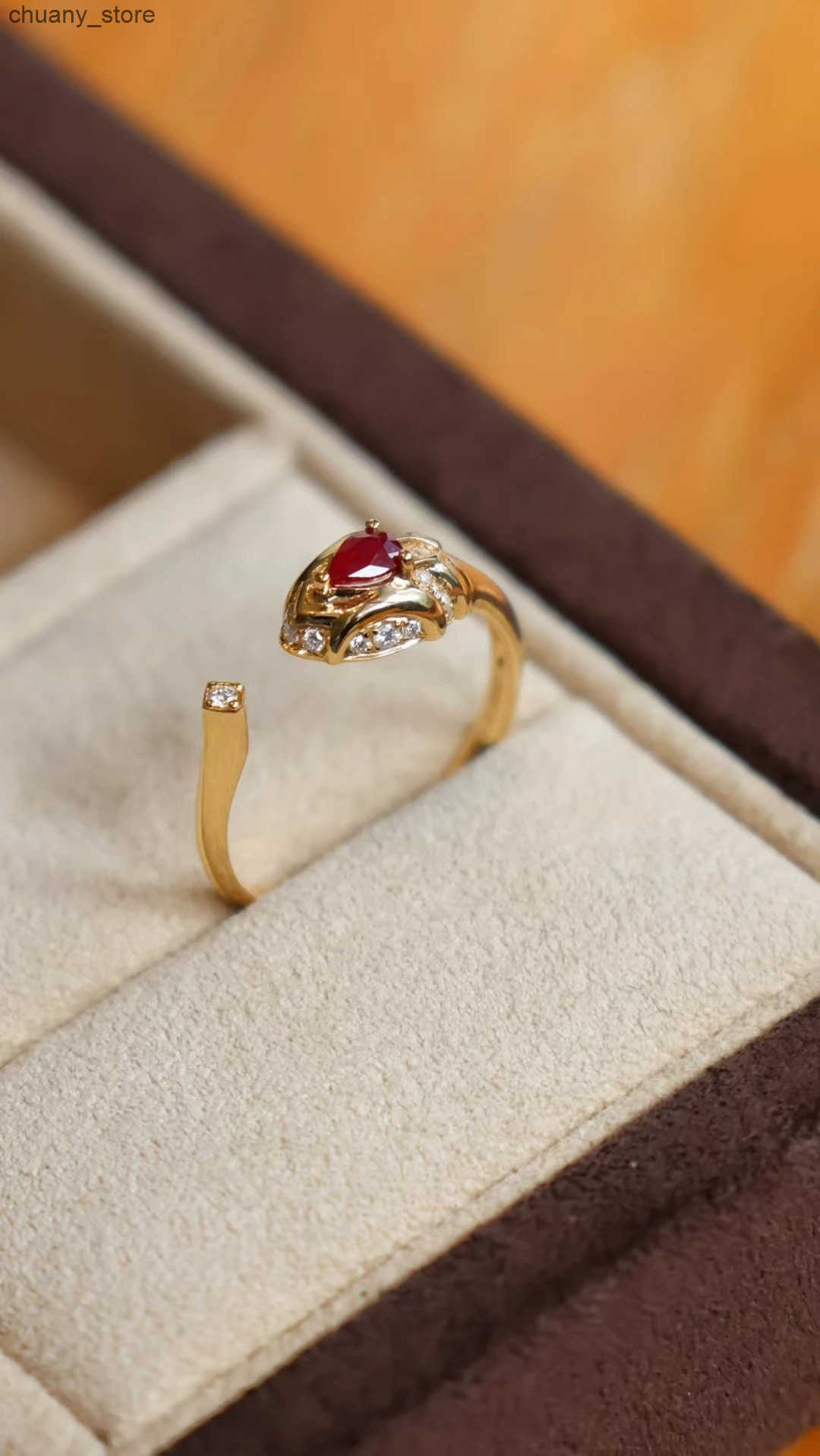 18K real gold natural ruby diamond ring snake head open ring wedding ring for women Valentines Day gift factory wholesale custom z250529GLQ0