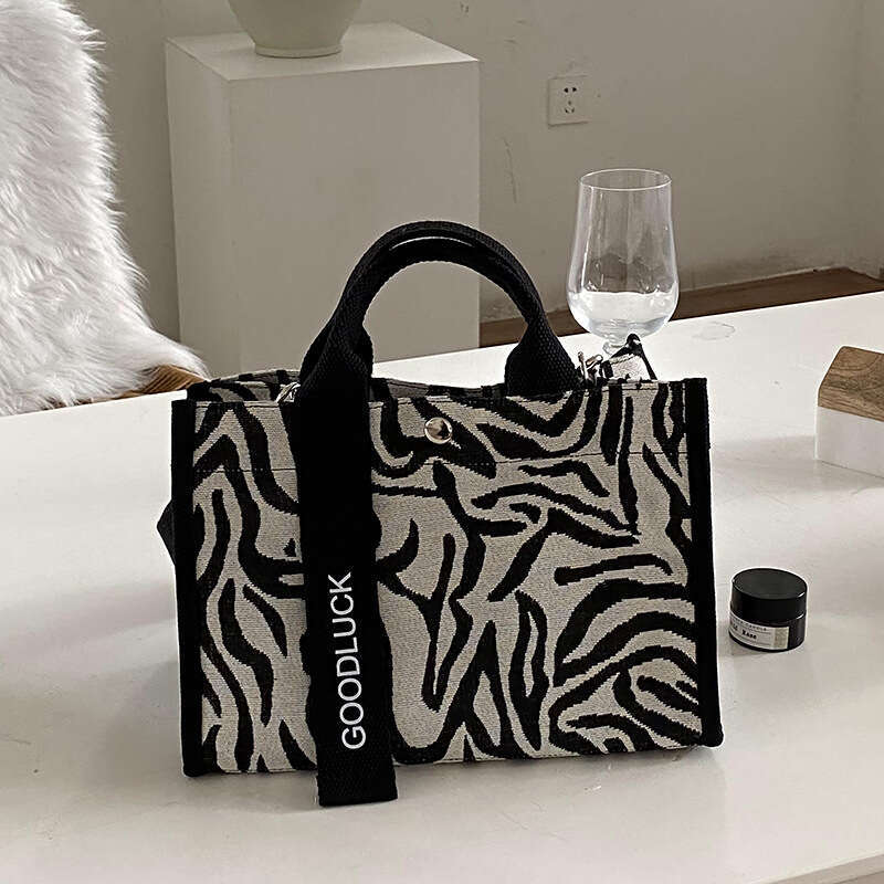 Handheld Small Ins Striped Single Shoulder Canvas Crossbody Women's Tote Bag B5