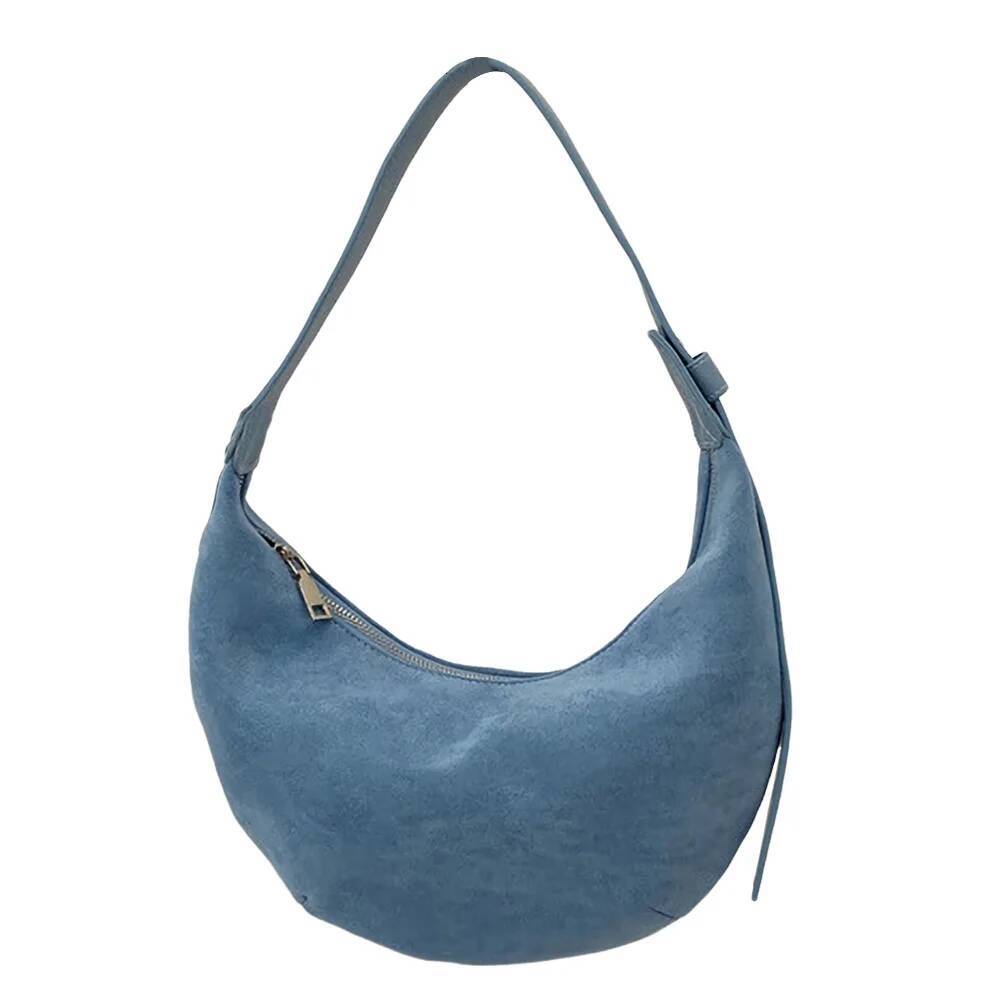 Women Suede Shoulder Zipper Closure Crescent Bag Trendy Retro Handbag Clutch Purse For Work Travel