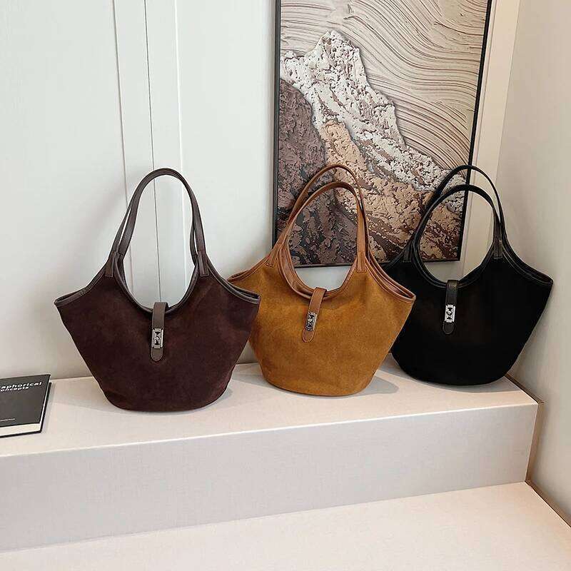Hot Selling MOODS Mini Bucket Shoulder Bags For Women Faux Suede Commuter Tote Large Capacity Underarm Hobo Bag Winter New Handbags Designer Bags