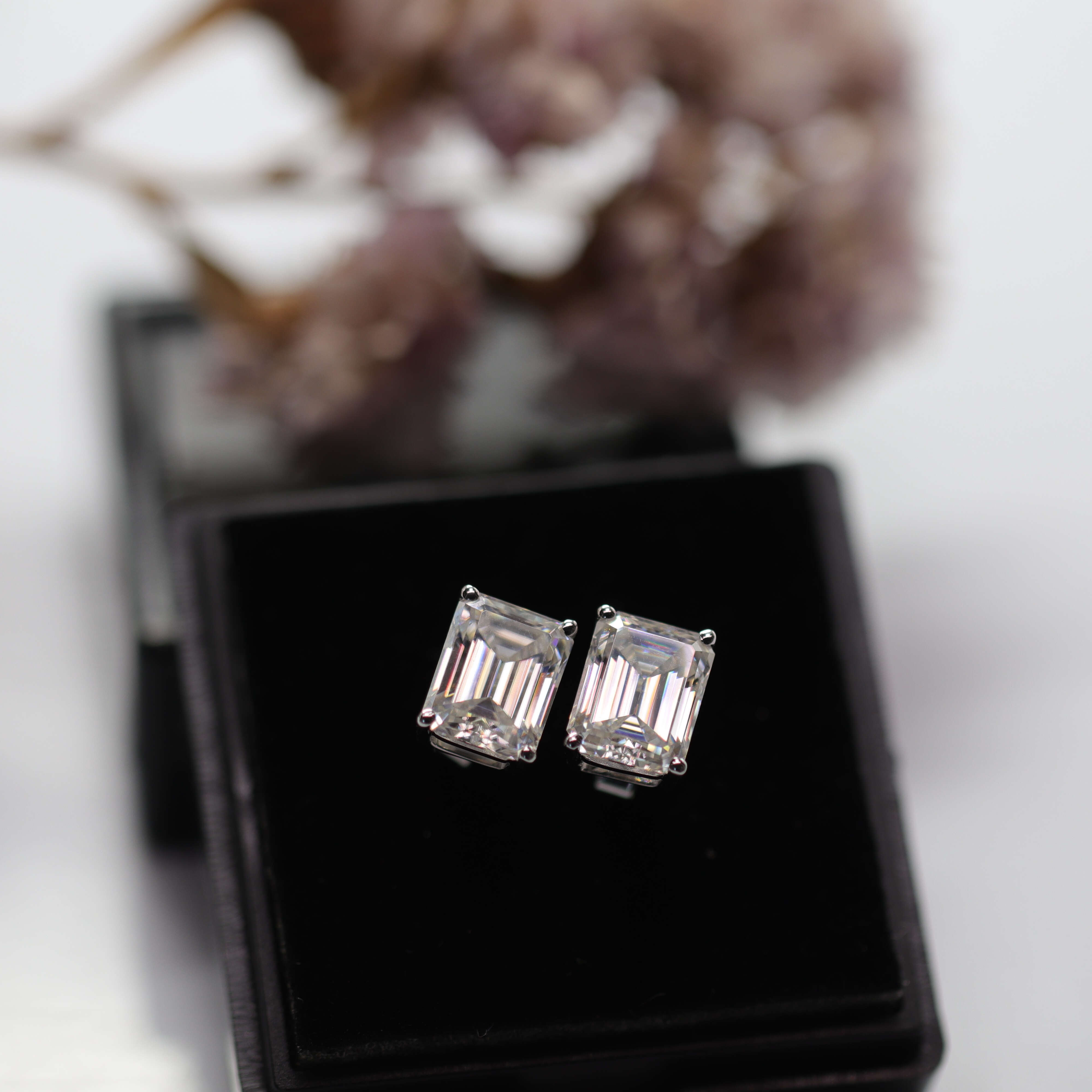 Fancy Earrings for Women Fashion 14k Emerald Moissanite Earring Hoop Gold Vvs 3ct Emerald Cut Diamond Studs Jewelry