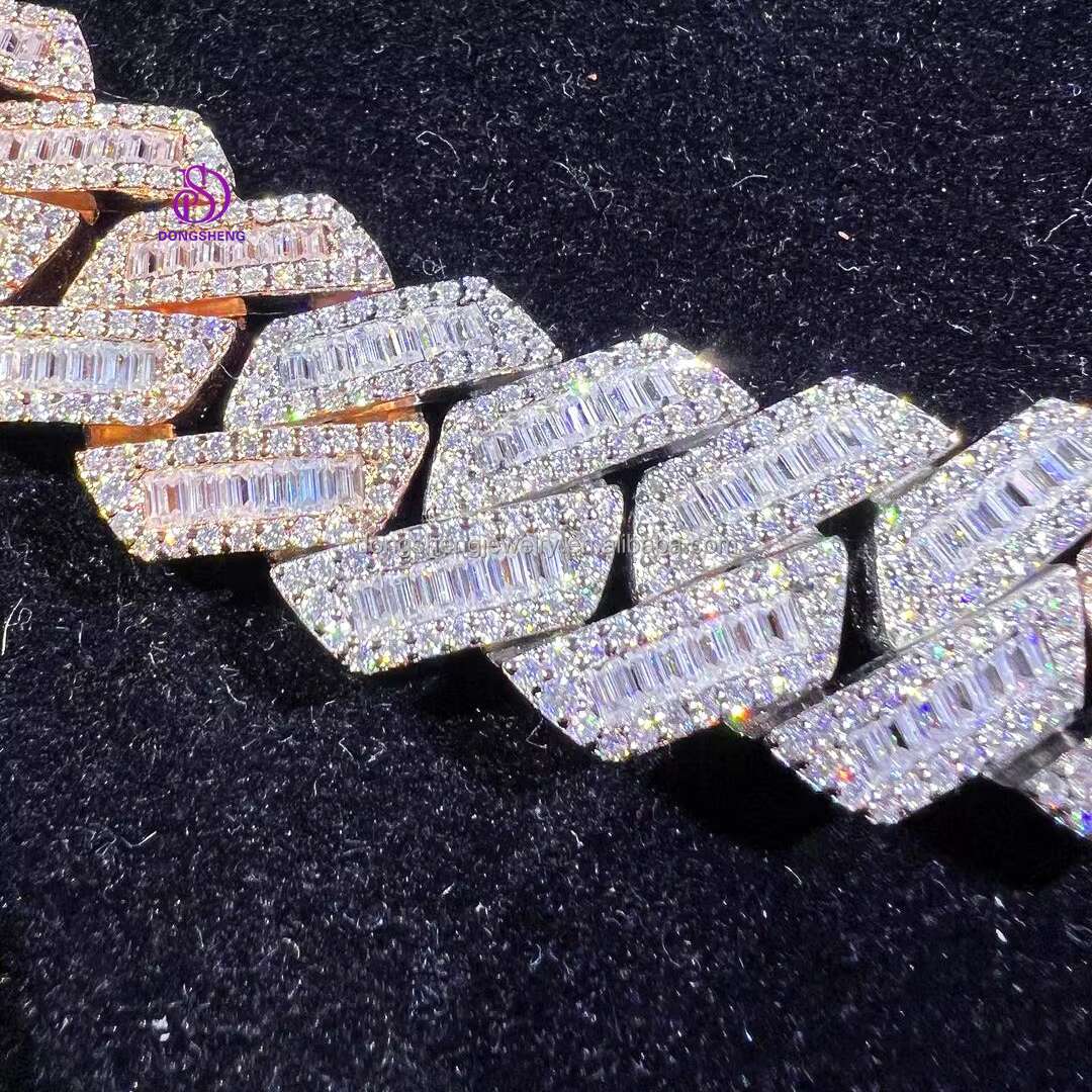 High Quality Ice Out Hip Hop Jewelry Plating Gold 925 Silver Cuban Chain 15mm 18mm VVS Moissanite Diamond Cuban Chain Necklace
