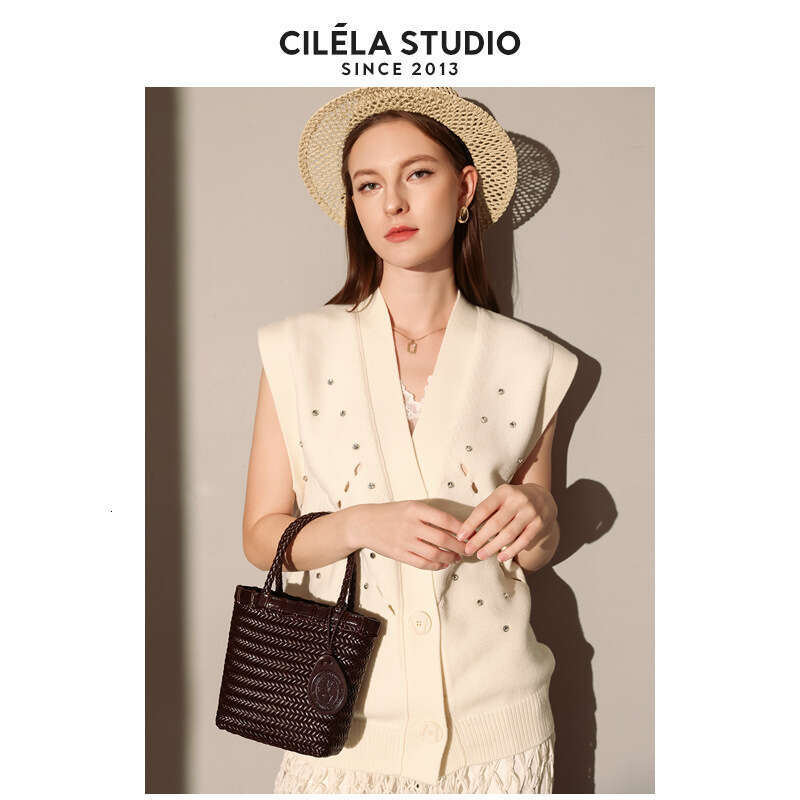 Tote Bag Top Layer Tree Gum Skin Handmade Woven Vacation Style Genuine Leather Handbag Tote Basket Bag For Women Summer Shoulder Bag Braided Handbag