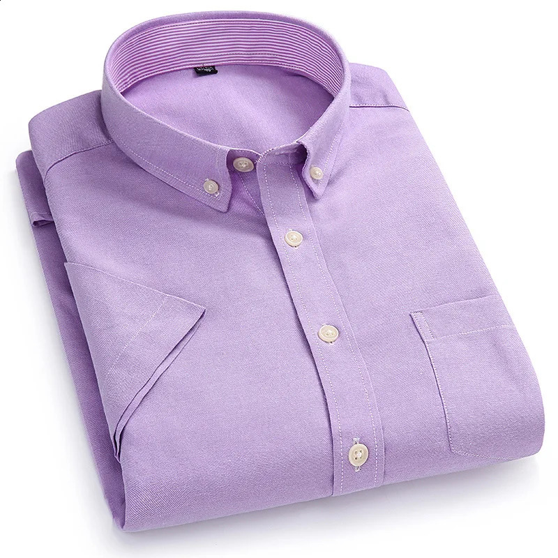 Mens Oxford Short Sleeve Summer Casual Shirts Standard-fit Button-down Solid Shirt Classic Single Pocket Comfortable Shirt 250527