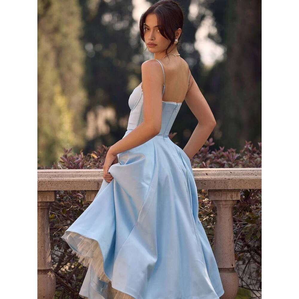 Suninheart Summer Flare Midi Elegant 2025 New Arrivals Spaghetti Strap Bustier Dress Women