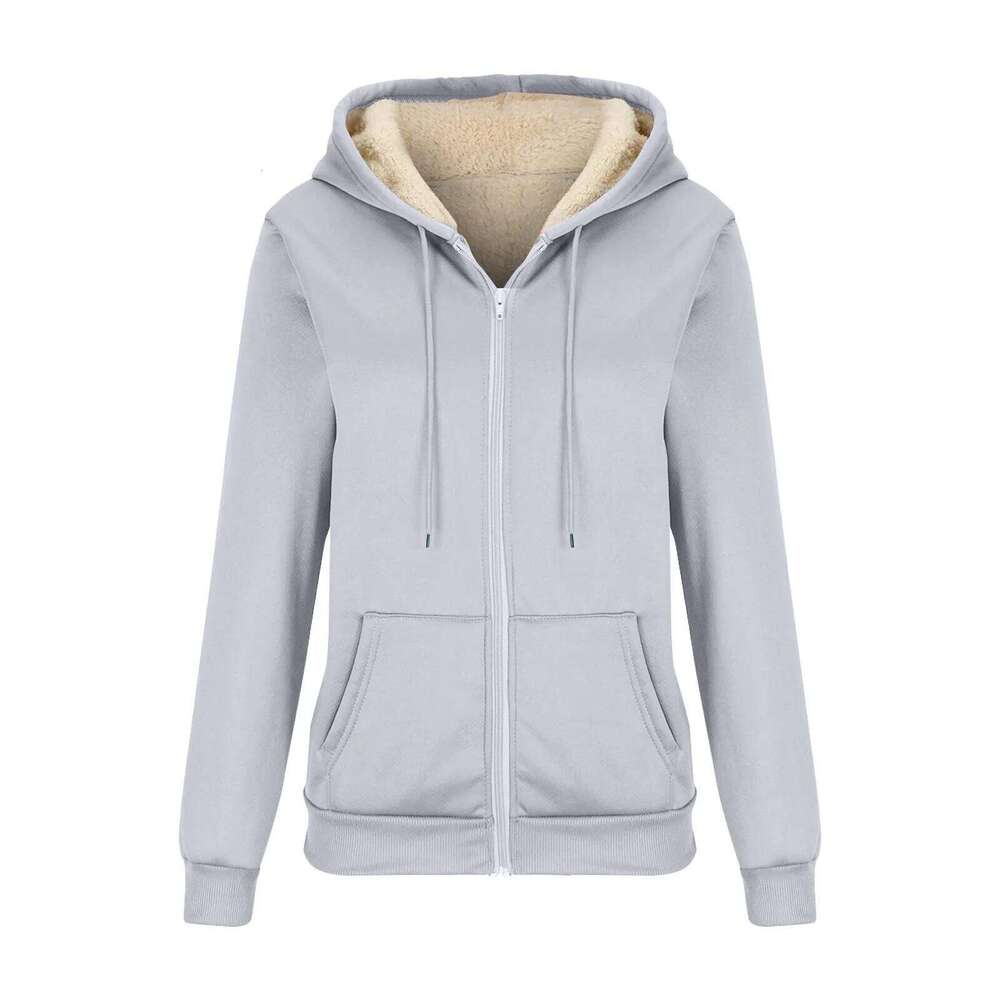 Women's Wear Woman Fleece Lined Zip Up Jackets Streetwear Color Oversize Hooded Coat For Women Fall Winter Solid Warm Soft Outwears