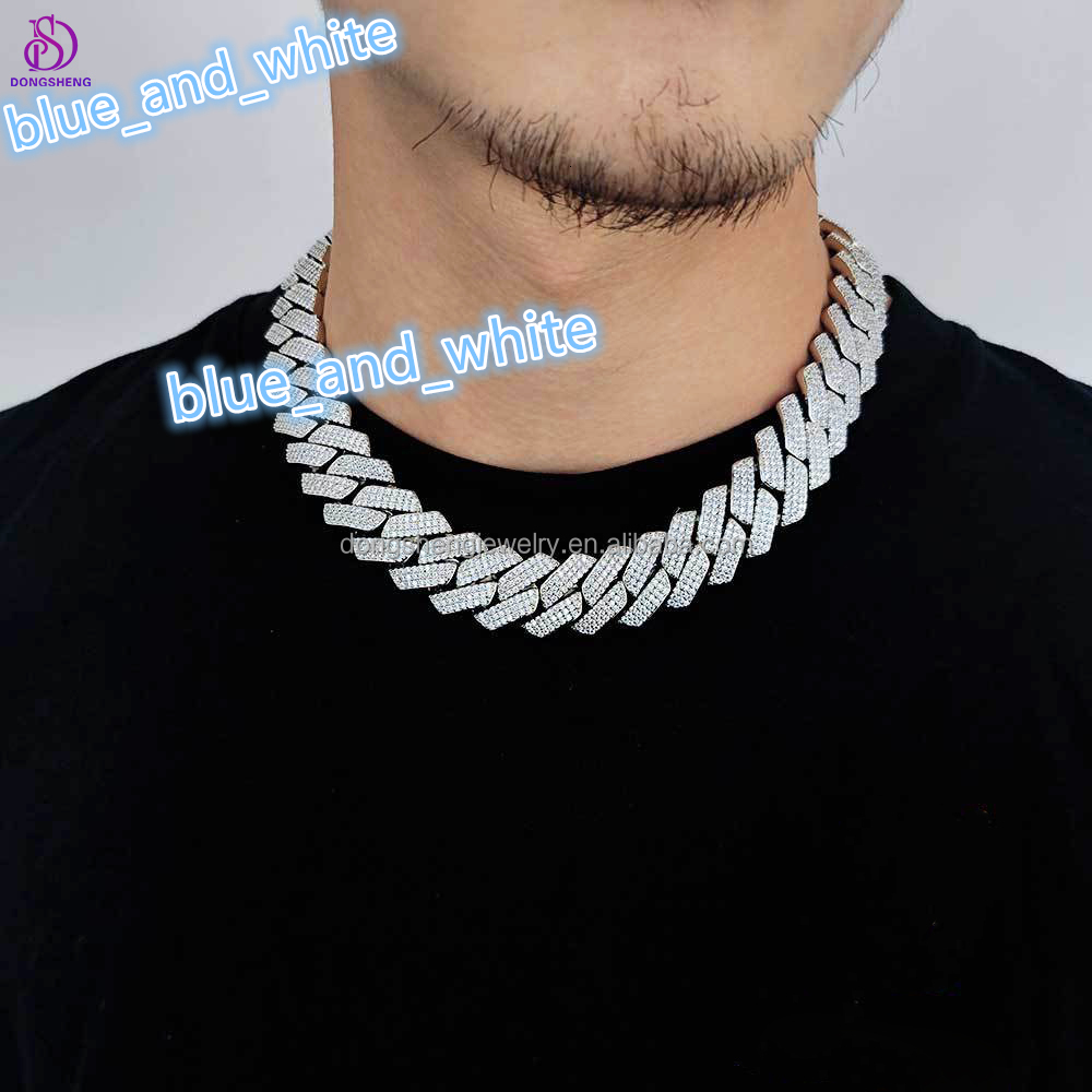 15mm 18mm Hip Hop Fine Jewelry Baguette Diamond Necklaces 925 Silver Bling Ice Out Vvs Moissanite Cuban Link Chain