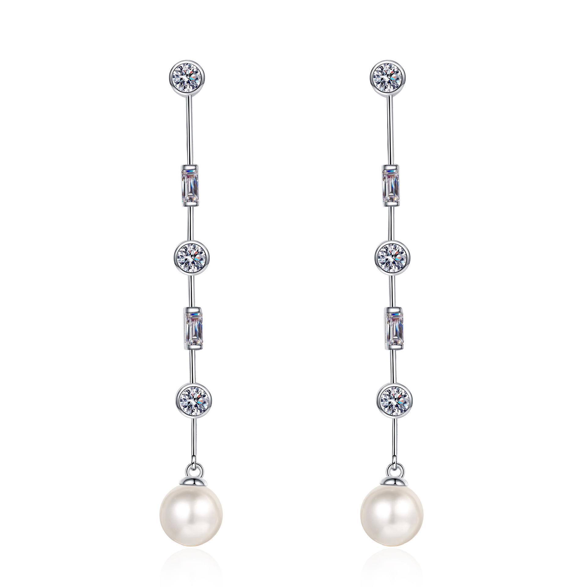 925 Sterling Silver Tassel Stud Earrings, Moissanite Freshwater Pearl Earrings, PT950 Gold Plated, Fashionable Chic Women's Jewelry, Wholesale In