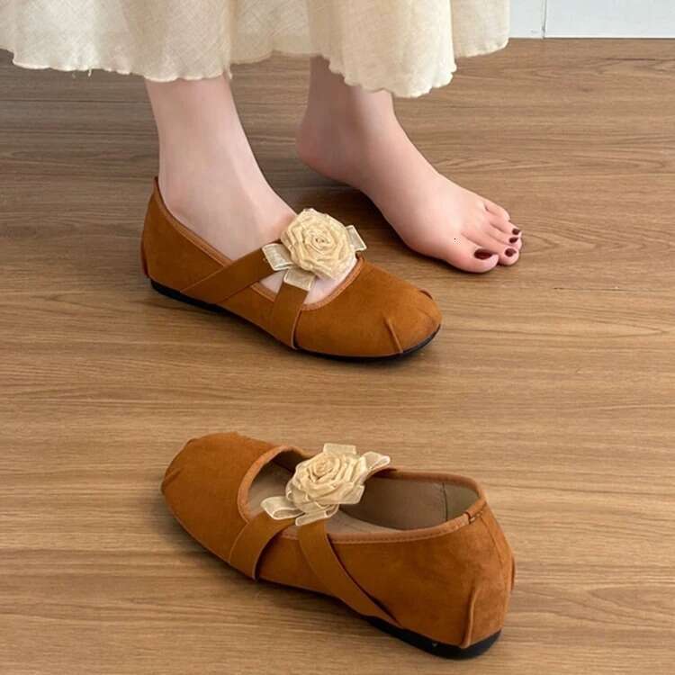 Genuine Leather French Niche Floral Mary Jane for Women 2024 New Ballet Flat Evening Shoes