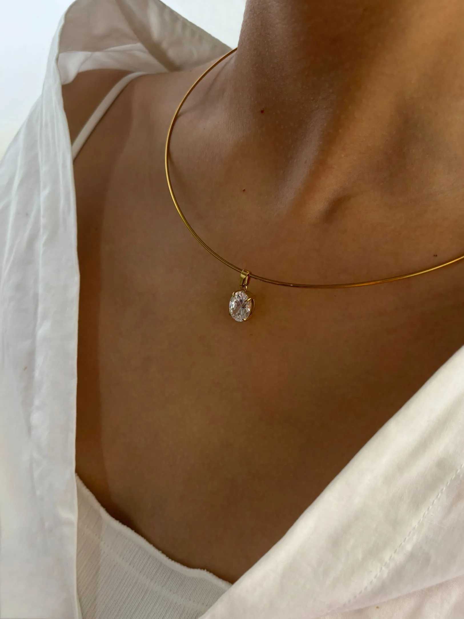 GHIDBK Statement 5 Designs Sparkling AAAA Zircon Pendant Necklace for Women Stainless Steel Choker Necklace Trendy Daily Jewelry XJ250528