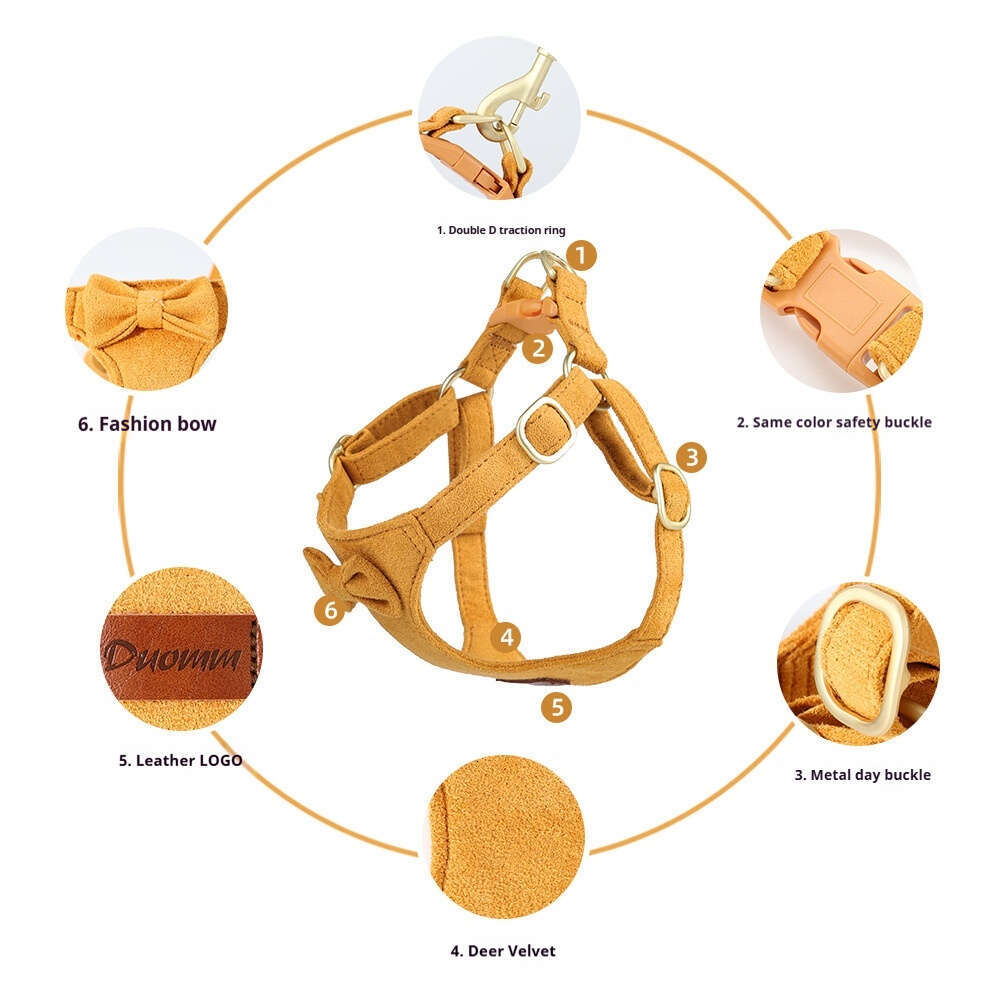 New Leash Vest-Style Collar Deer Fiber Veet Dog Chest Harness Three-Piece Set Pet Supplies