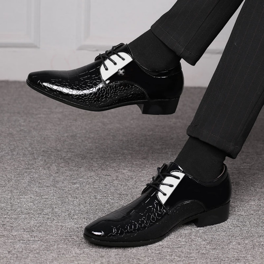 Men's Dress Shoes Business Oxford Shoes Cracked Stripe Casual Lace Up Crocodile Stripe Pattern Mens Derbys Shoes For Men Father's Day Gift