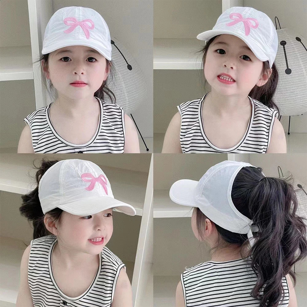 Sweet Bow Print High Ponytail Girls Hat Sun Hats Baseball Caps Adjustable Travel Caps Baby Children Peaked Caps Hat Visor Cap 250527