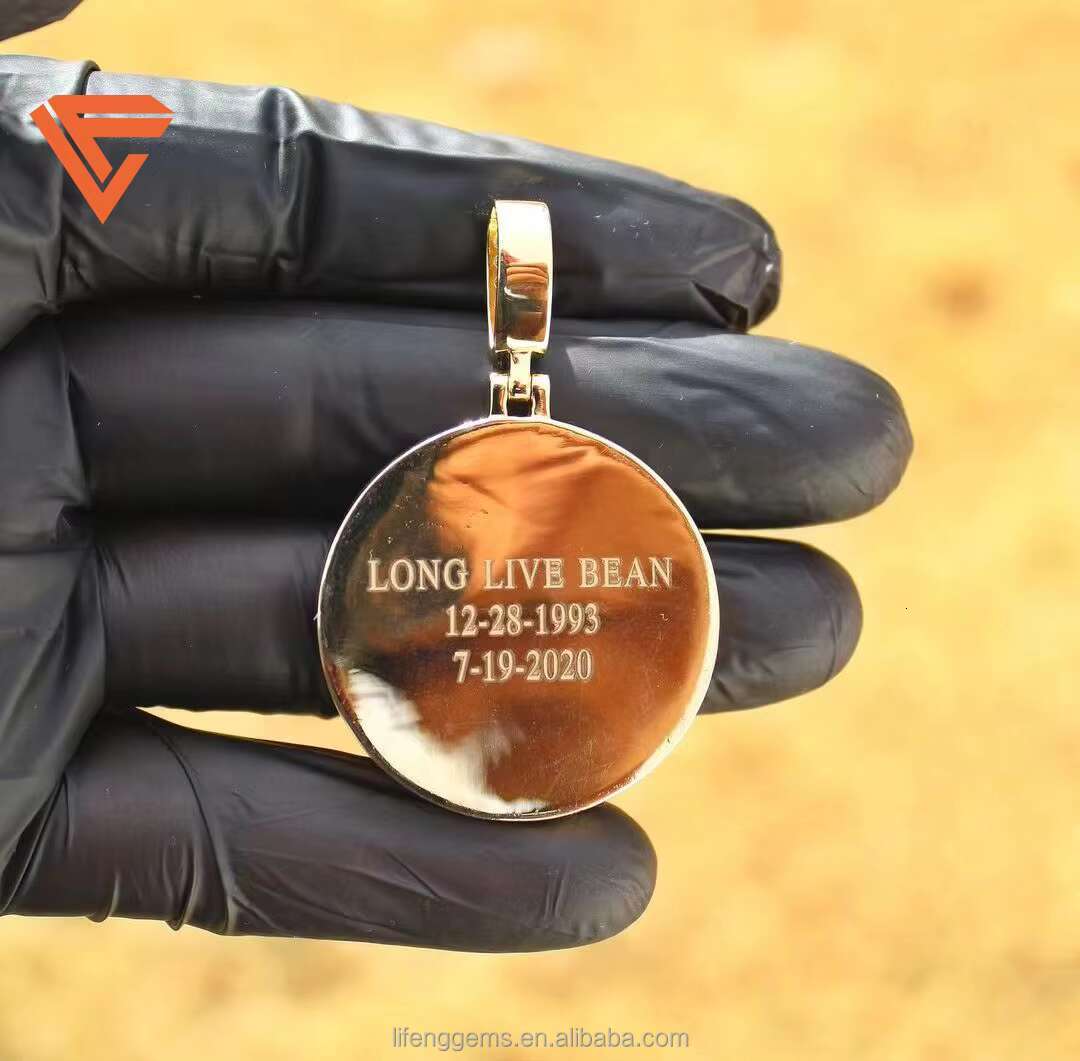 Hip Hop Style Custom Iced Memory Picture VVS Moissanite 925 Silver Photo Pendant Custom Plated Charms Necklace for Men