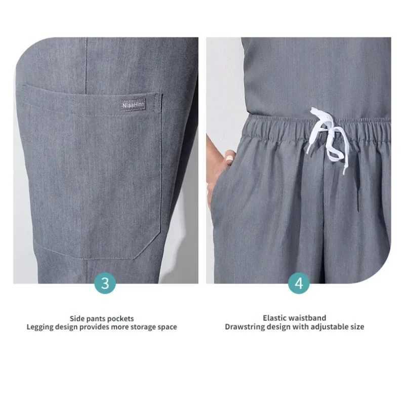 Medical Uniform Elastic Scrub Set Hospital Surgical Scrubs Tops Pants Nurse Nursing Workwear Doctors Clothes Medical AccessoriesXJ250529