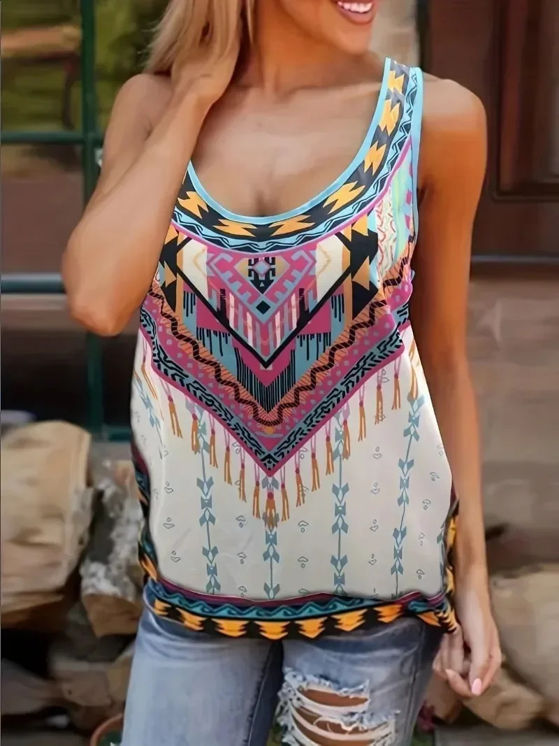 Plus Size Women 1XL7XL Fashion Sleeveless Round Neck Printing Vest Ladies LooseIrregular Digital Printed Tank Tops 250519